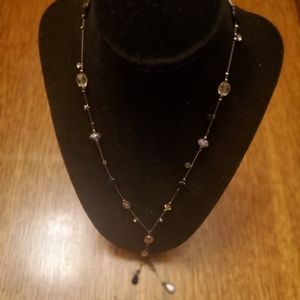 Y shapped, lariat silver tone necklace.  15" includes extender Glass & Acrylic